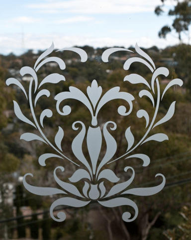 Close up of decorative frosted window decal